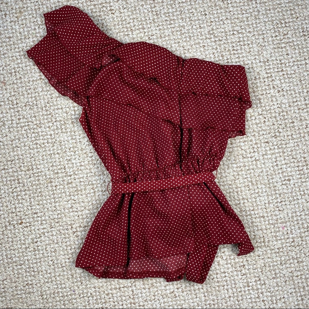 Anthropologie Maeve Rita Ruffled One Shoulder Red Polka Dot Top - Picture 8 of 10